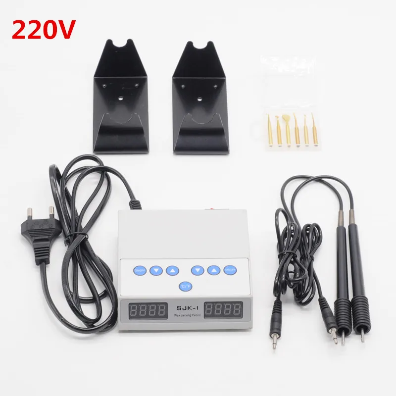 220V Set Тонкий Электрический ваксир резьба нож машина Двойная ручка и 6 наконечников для стоматологической лаборатории пункт - Цвет: 220V Set