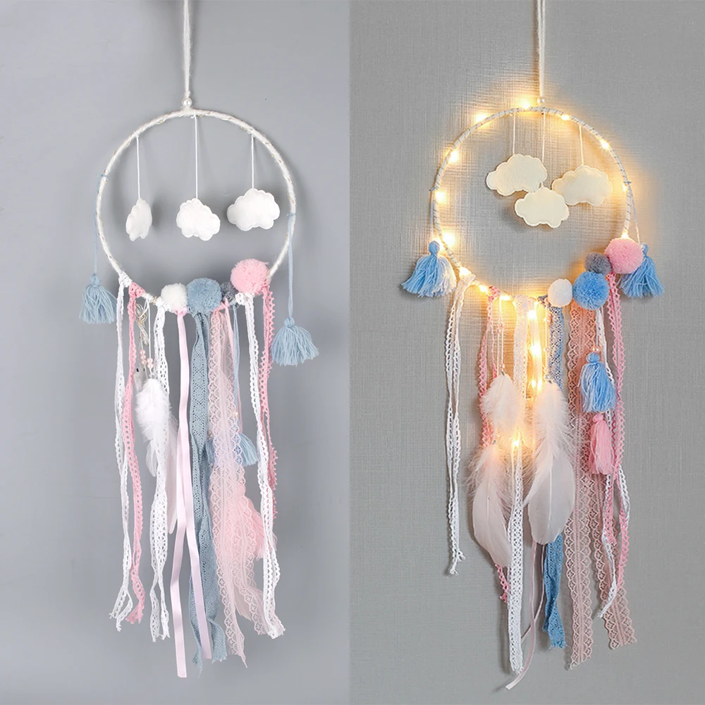 Ловец снов с светодиодный ыми перьями со светодиодсветильник кой ветряные