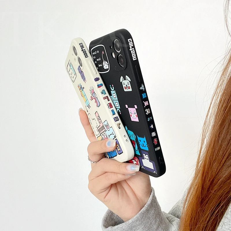 

For Honor 20s 30s V30 9X Pro 10i 20i 30i 20 30 Lite 9A 8X X10 Phone Case Cute Juggle Side Printing Square Liquid Silicone Cover