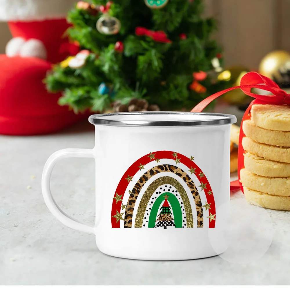 Taza de esmalte de Navidad para hombre, taza de Pap&aacute; Noel Secreto, Reno, nieve, chocolate caliente, regalo familiar de Navidad-5