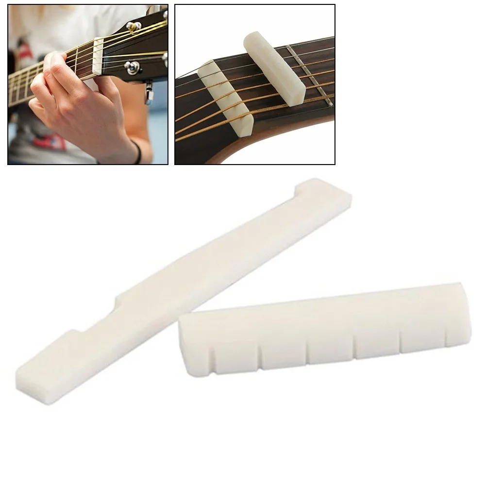 

1pc Natural Bone Bridge Saddle 72mm With End Nut 43mm Part Slotted For Acoustic Guitar Replacement Musical Instruments Accessory