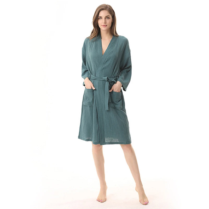 

Solid Color Cotton Robe Hotel Robes Summer Thin Waffle Robe Women Robe Bathrobe Soft Sleeprobe Female Casual Homewear