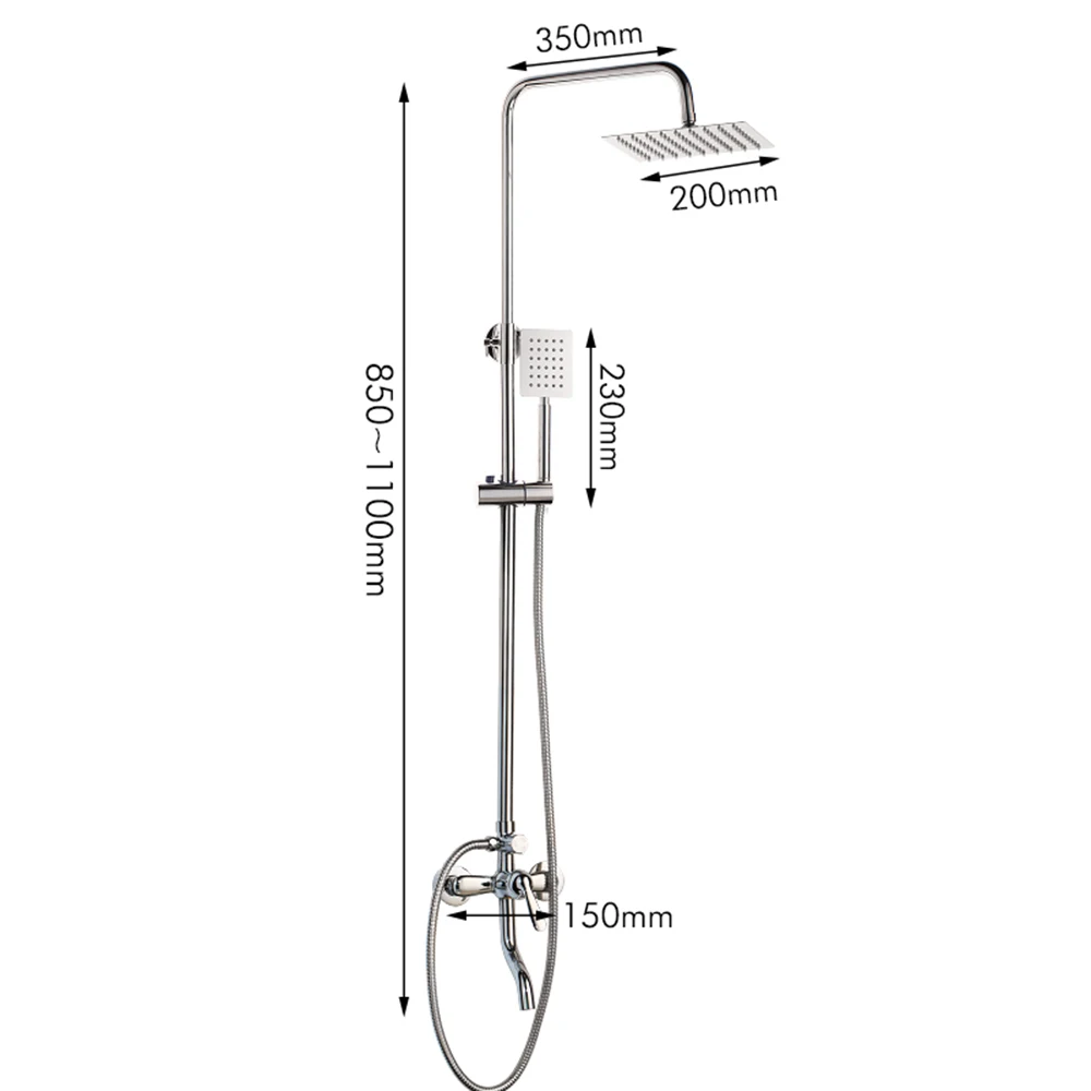 yanksmart luxury chrome polished rainfall wall mounted bathroom shower faucet set adjust height handle shower mixer water tap free global shipping