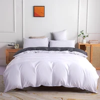 American Style Spring Autumn Bedding Set Double Side Solid Color Duvet Cover Pillowcase Dark Grey+White Single King Family Size