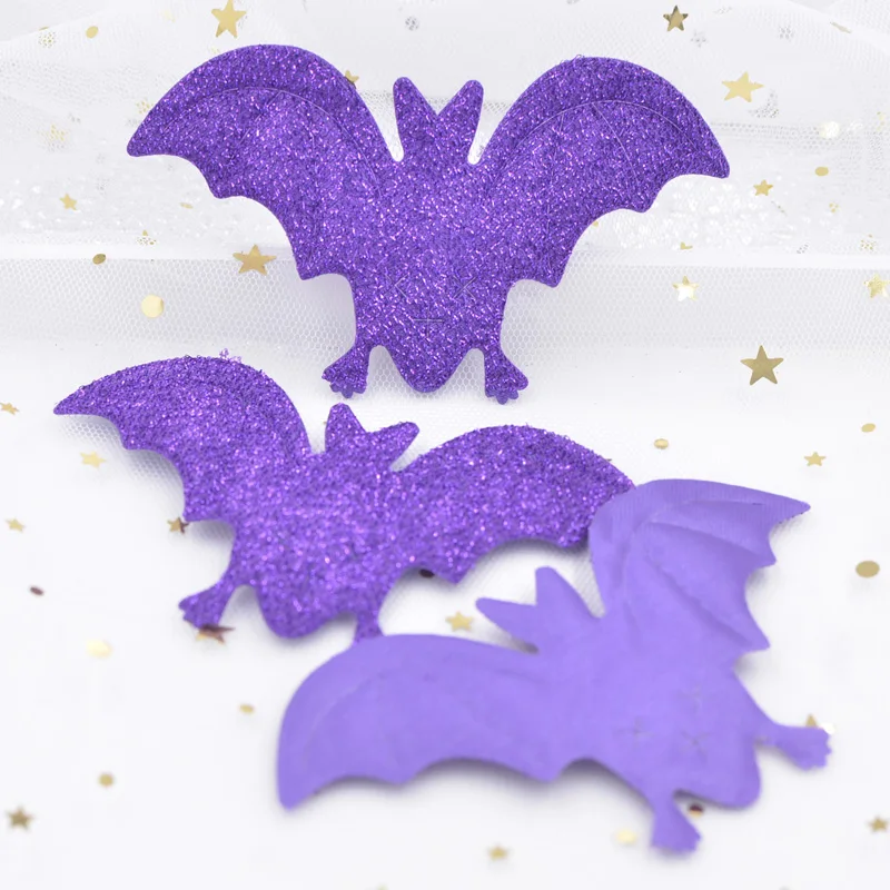 Wholesale 60Pcs Funny Glitter Purple Bats Large Appliques for Halloween Decor Party Wall Sticker Decals Ornament Accessories S00 | Дом и сад