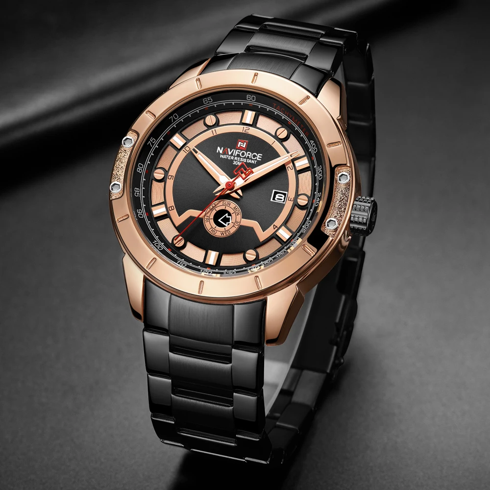 NAVIFORCE Мужские часы Роскошные полностью Стальные кварцевые военные