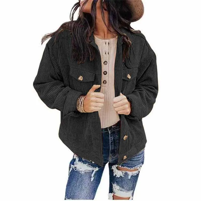 

Осенне-зимняя теплая Вельветовая Женская куртка, флисовое потертое Свободное пальто, винтажная Женская Повседневная Верхняя одежда с длин...