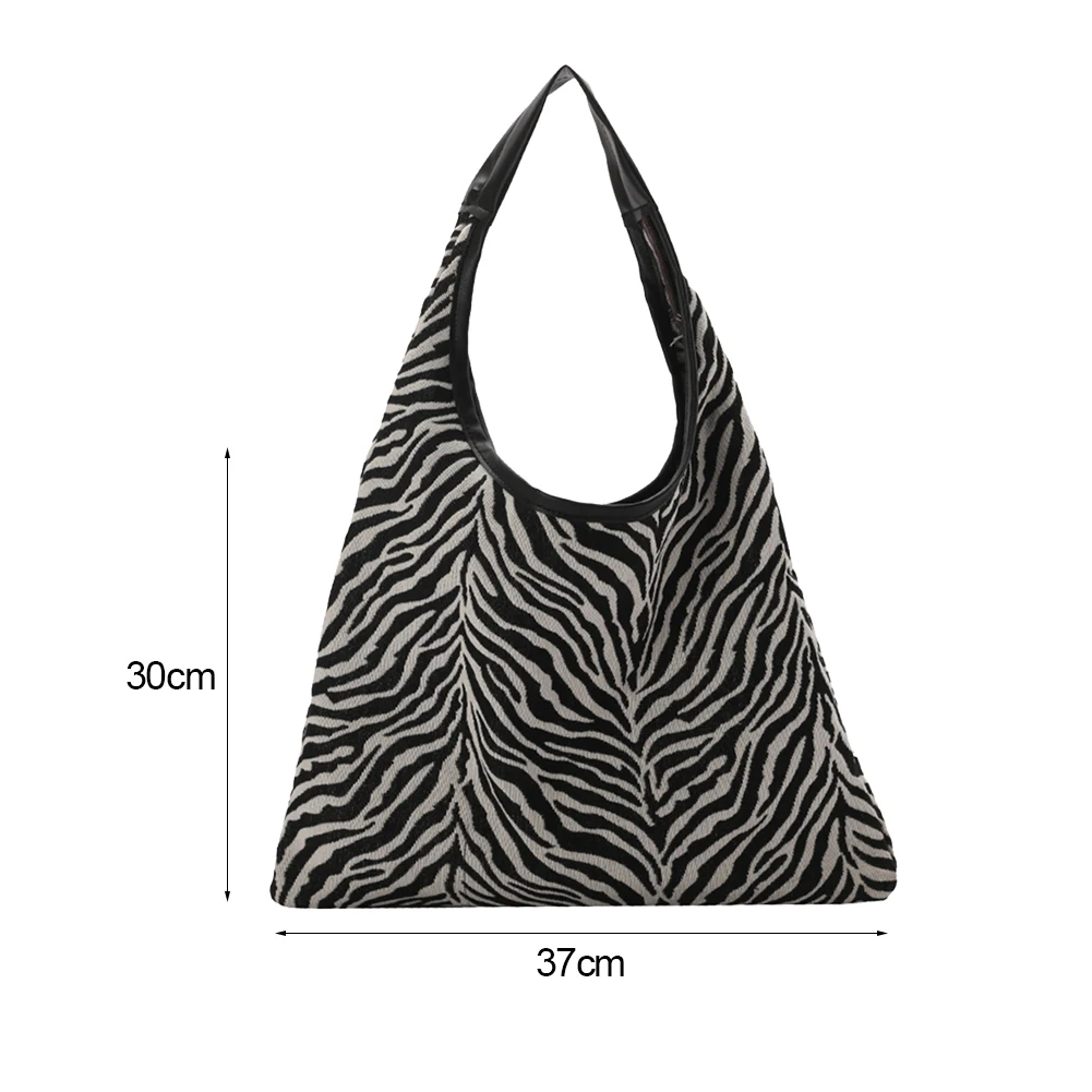 

Fashion Women PU Corduroy Zebra Pattern Printing Shoulder Shopping Bag Casual Ladies Large Capacity Tote Handbags