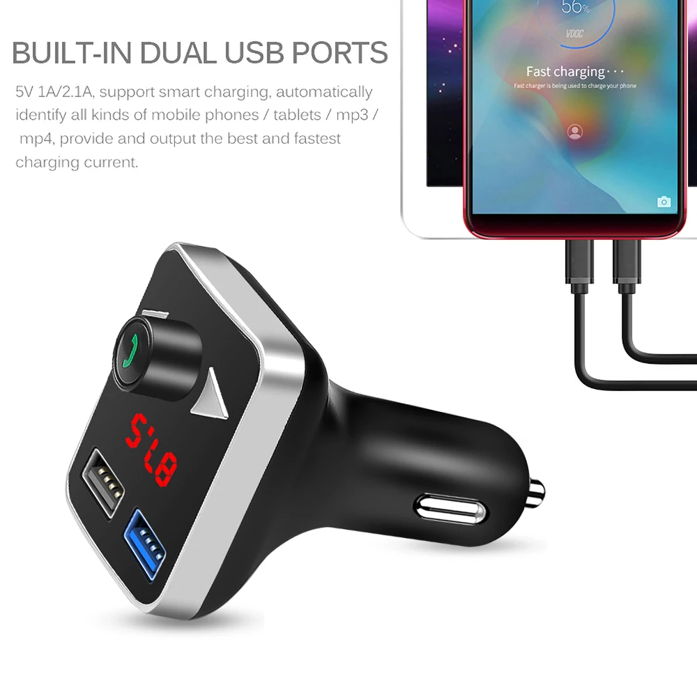 Автомобильный FM модулятор с Bluetooth 3 1 А два USB порта автомобильное зарядное