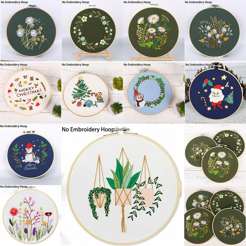 

DIY Flowers Plants Pattern Embroidery Set Needlework Tools Printed Beginner Embroidery Round Cross Stitch Kit Sewing Craft Kit