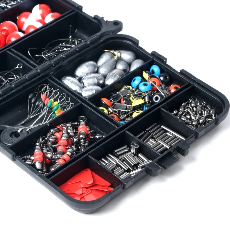 

263 Pcs Fishing Accessories Kit Set with Tackle Box Swivels Snaps Sinker Slides Hooks W0YB