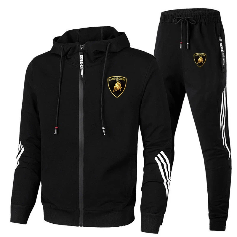 

2 Piece Tracksuit Men Sweatshirt and Sweatpants Set Zipper Sportswear Casual Hoodies Size 3XL 2021
