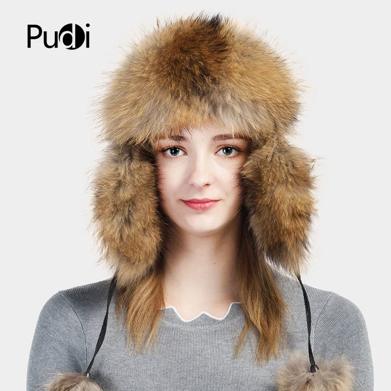 

Шапка-ушанка женская из меха енота и лисы, зимняя теплая, 2017