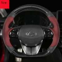 diy hand stitched leather carbon fibre car steering wheel cover for hyundai lafesta elantra car accessories