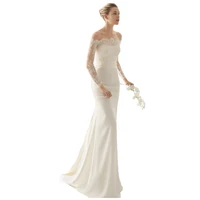 simple elegant long sleeves lace appliques mermaid bridal gown vestido de noiva off the shoulder mother of the bride dresses