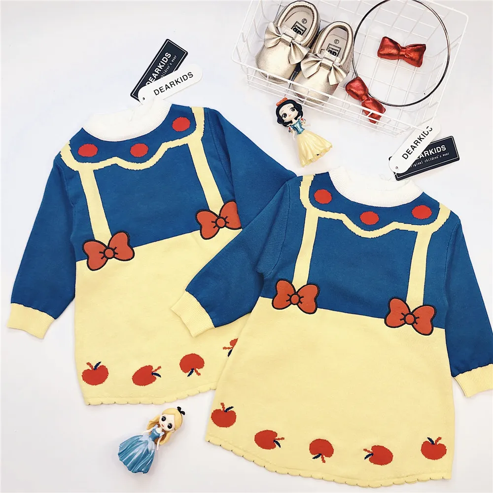 Autumn Winter Baby Girls Dress Snow White Knitted Crochet Princess Dresses For Korean Style Children Dummy 2Pcs Cute | Детская одежда и