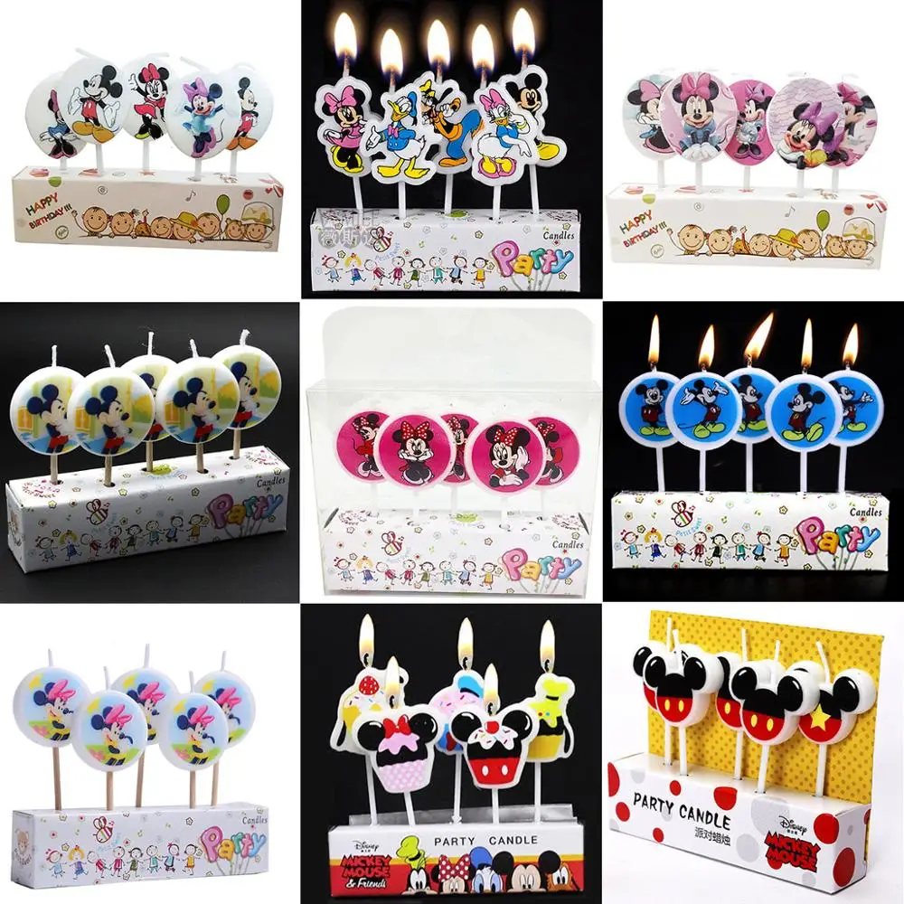 5 шт. милый Микки Минни свечи с изображением мышей кекс Топпер для дня рождения