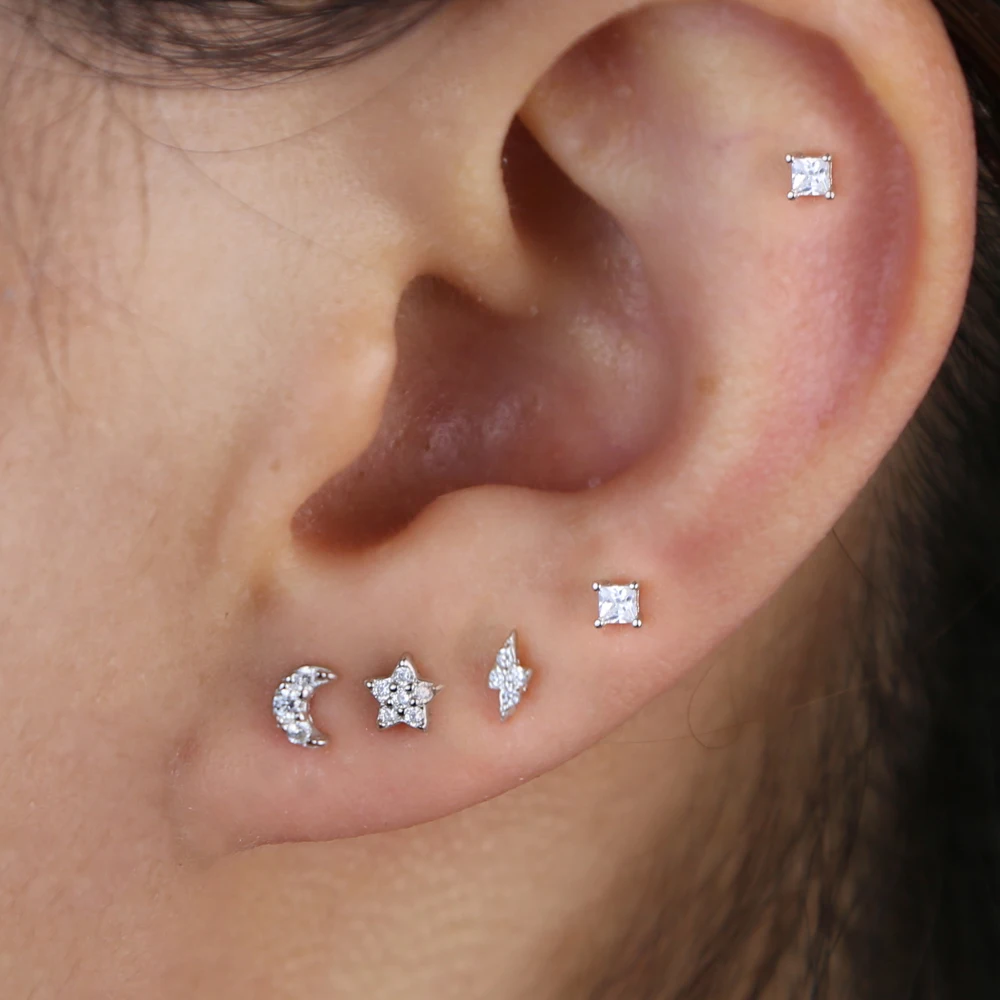 Summer New Fashion Minimal Minimalist Simple Small Moon Star Lightning Stud Earring For Women Cahrm 925 Sterling Trendy Jewelry | Украшения