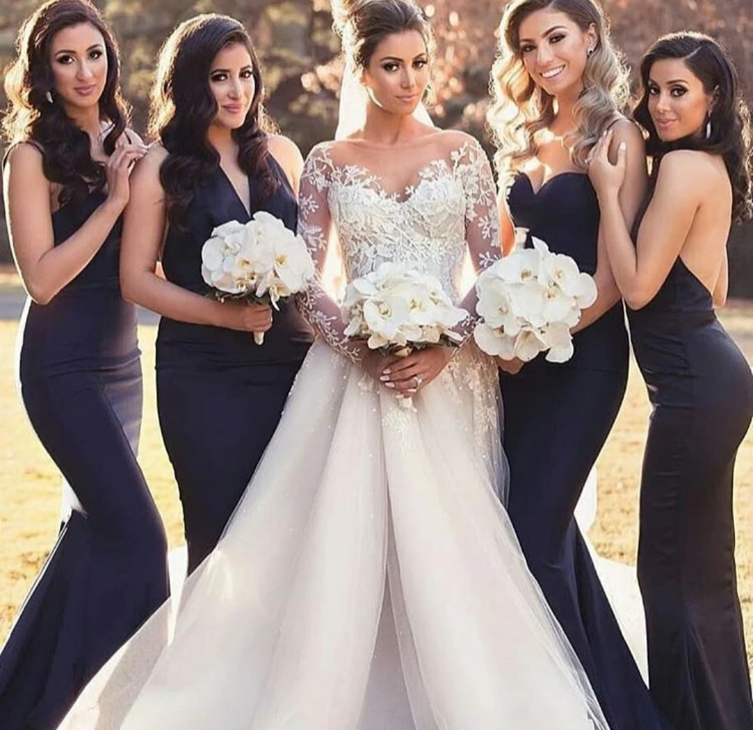 

Женское платье подружки невесты, Элегантное Длинное Черное плиссированное платье в пол со шнуровкой на спине, несколько стилей