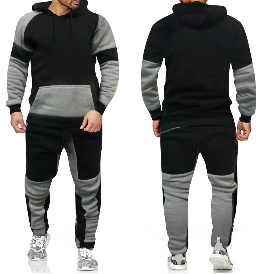 

Men's sportswear suit 2021 autumn and winter thick hooded men's casual sportswear men's 2-piece sweatshirt + pants suit