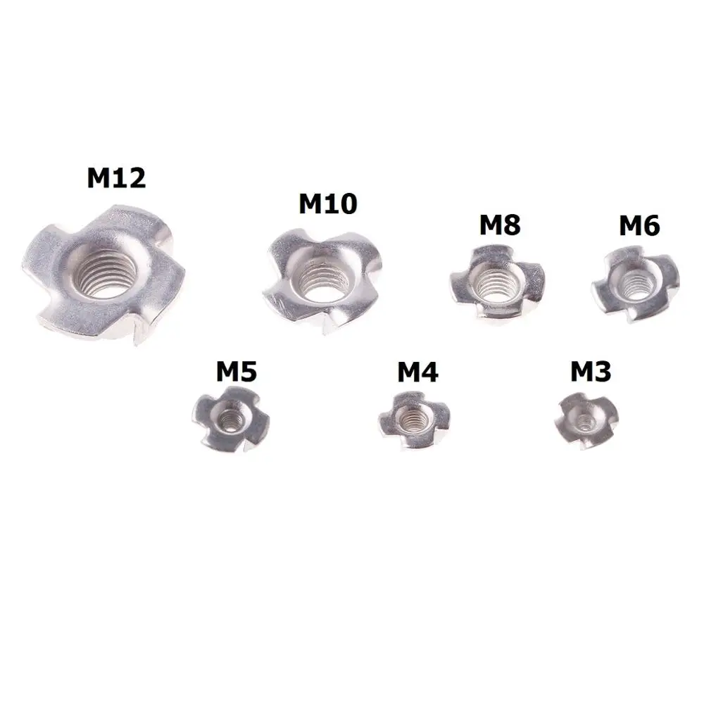 

5/10/20/50PCS M3 M4 M5 M6 M8 M10 M12 Zinc Plated Four Claws Nut Speaker T-nut Blind Pronged Insert Tee Nut Furniture Hardware