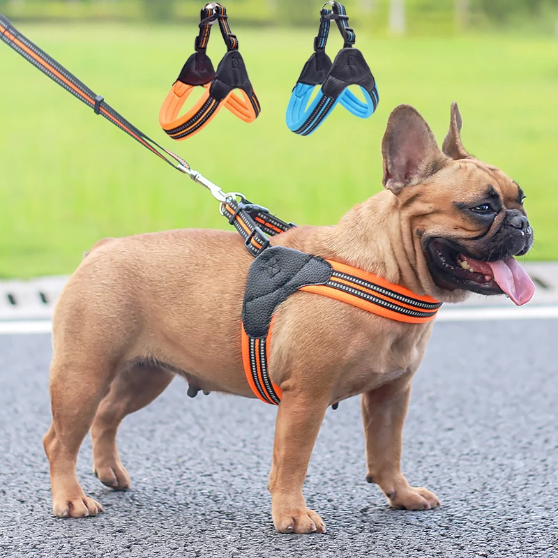 Reflective French Bulldog Pet Harness and Leash Set Cozy Mesh Dog Harnesses for Small Medium Dogs Pets Accessories smycz dla psa | Дом и сад