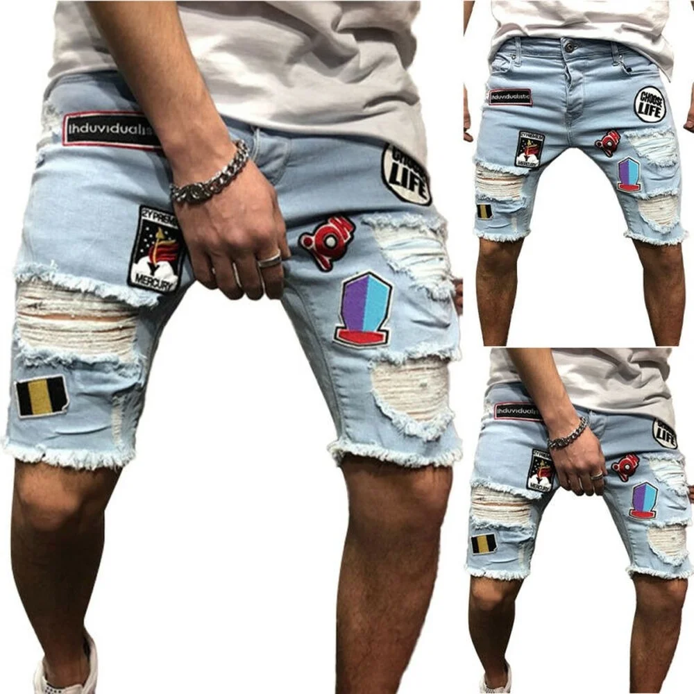 

Mens Ripped Denim Shorts Summer Fashion Stretch Slim Fit Short Jeans Half Pants