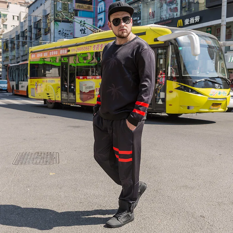 

Plus size men's clothing autumn and winter fat men's hedging print crew neck plus size sweater