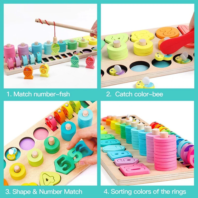 

Wooden Number Puzzle Sorting Montessori Toys for Toddlers Shape Sorter Game Preschool Education Math Stacking Block Learning Woo
