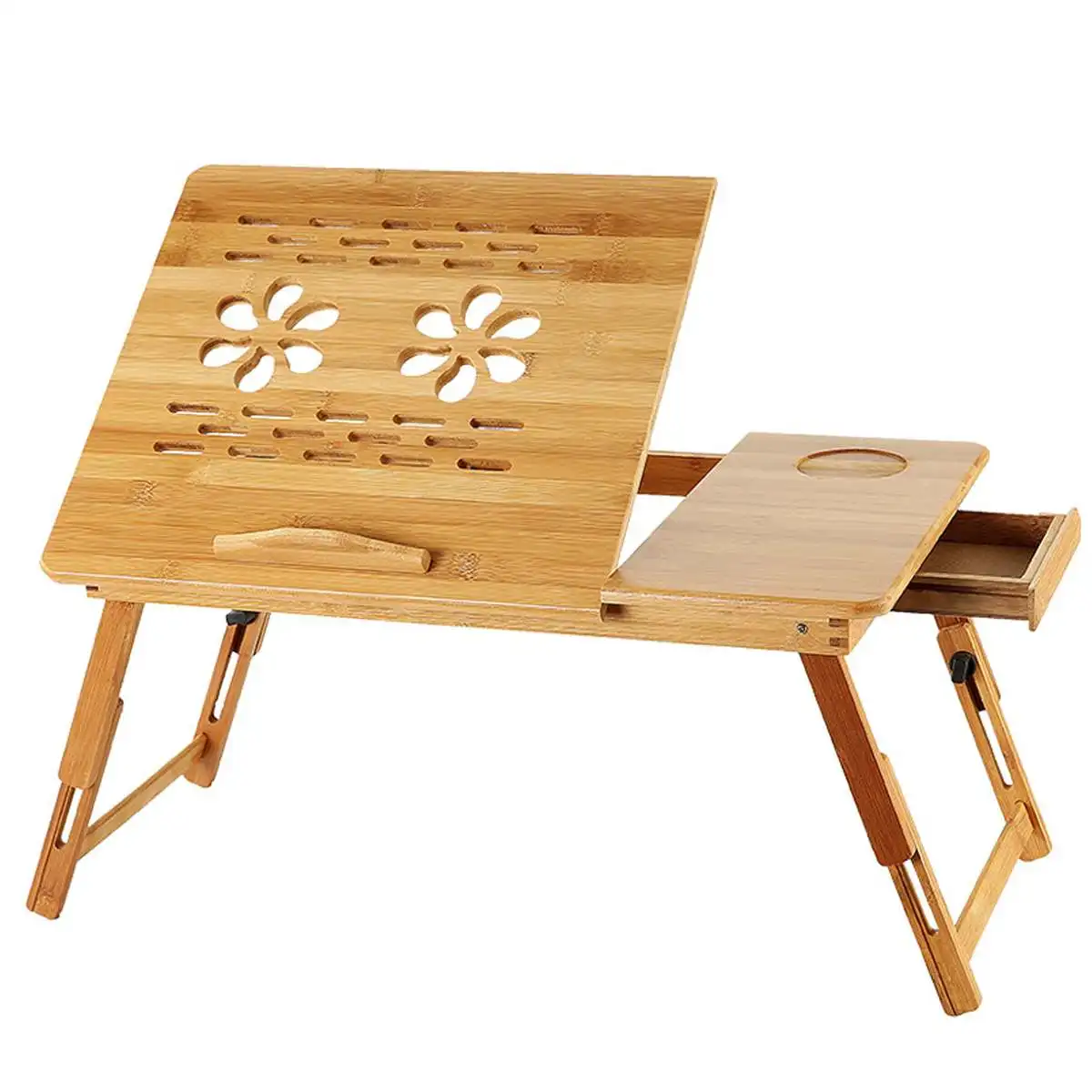 

Portable Adjustable Bamboo Desk Shelf Dormitory Bed Laptop Stand Two Flowers Book Reading Foldable Laptop Table