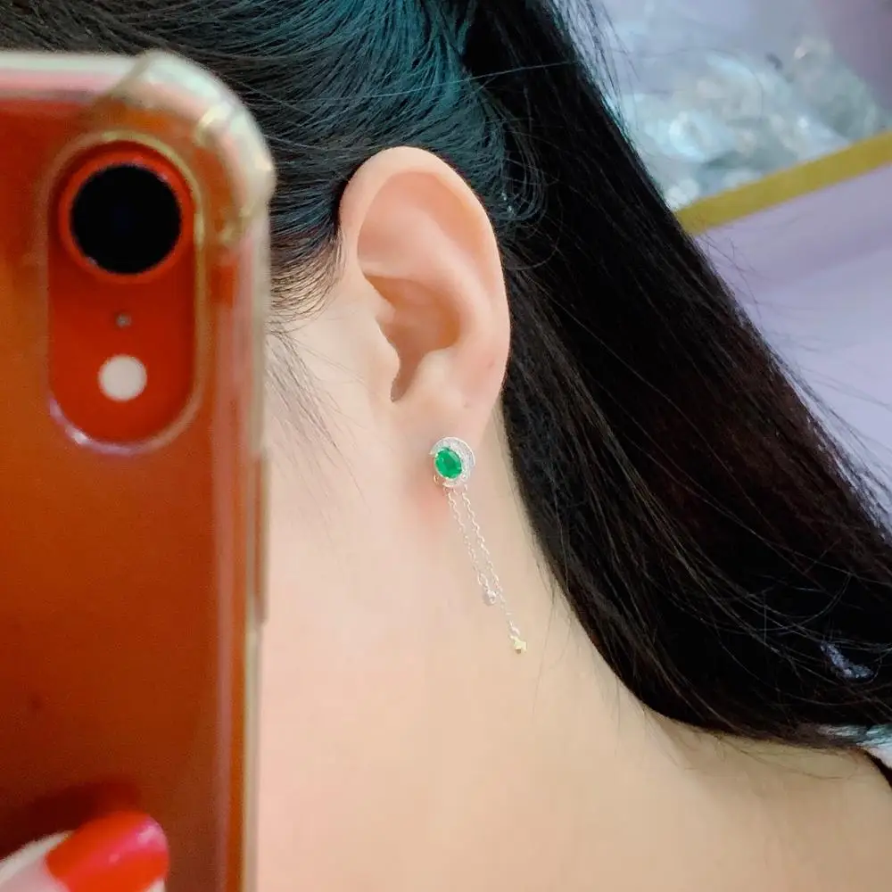 

SHILOVEM 925 sterling silver real Natural Emerald stud earrings classic fine Jewelry women wedding gift new 4*5mm de0405824agml