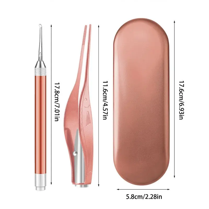 

H7JC Ear Pick Set Luminous Ear Spoon Tweezers Ear Wax Removal Tool LED Light Earpick Storage Box Children Baby Ear Cleaning Care