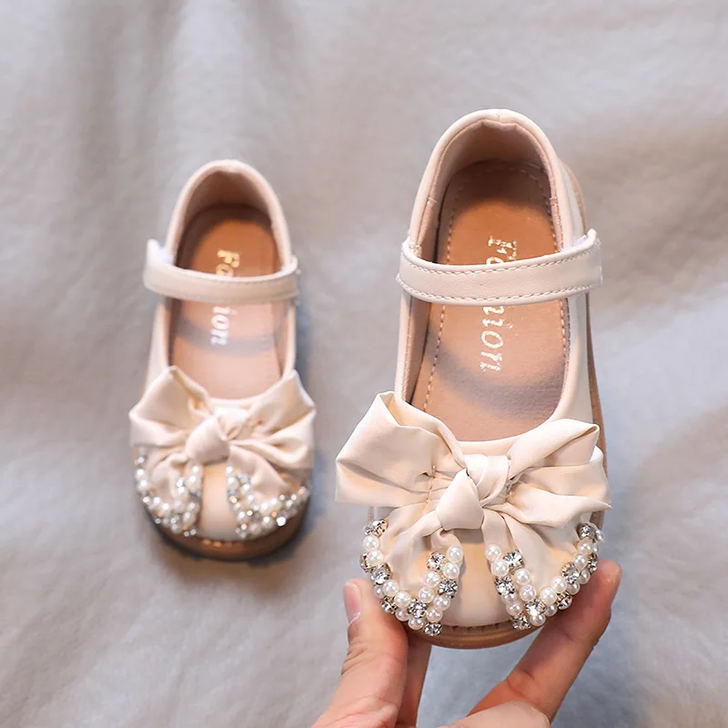 

Girls Fashion Oversized Bow Round-toe Shoes Kids Princess Toddler Shoes Children Cute Sweet Velcro Flat Shoes Soft-soled Shoes