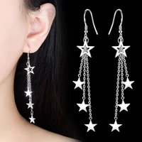 new fashion long chain tassel drop earrings lovely pentagram stars hanging dangle earring elegant earring piercing jewelry gifts
