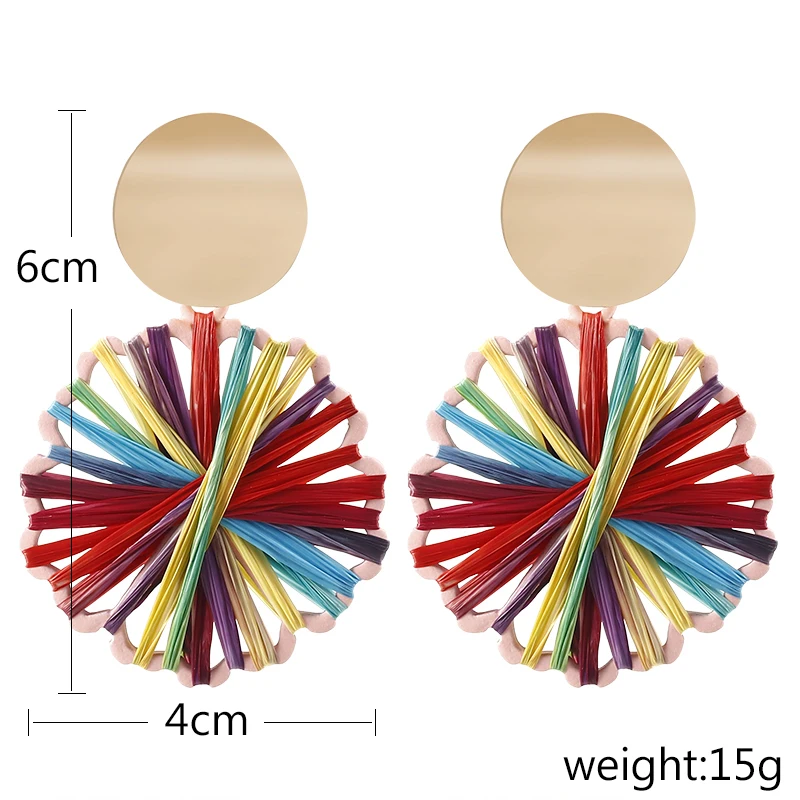 

HOCOLE Fashion Gold Metal Earrings For Women Bohemian Round Weave Oversize Raffia Rattan Drop Earring Geometric Jewelry Party