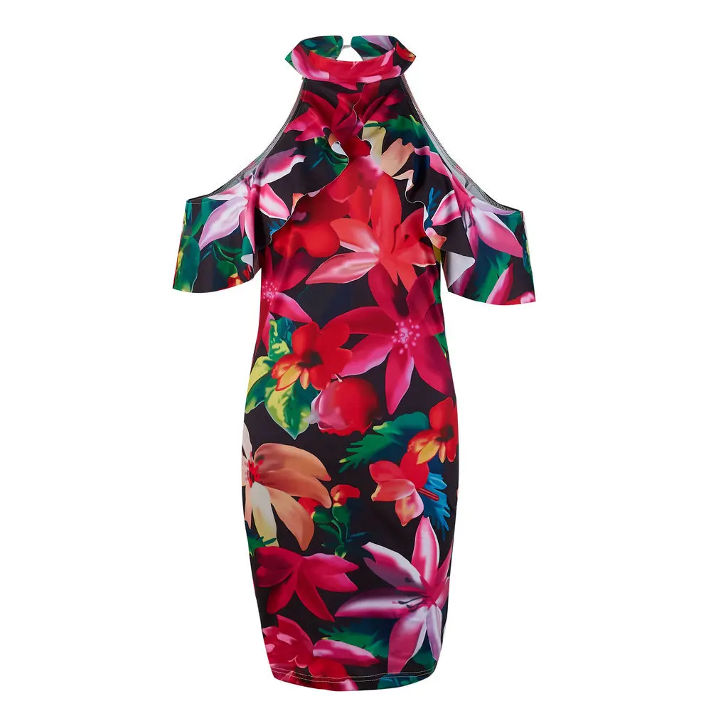 Женское платье с цветочным принтом Boho облегающее Короткое мини сексуальное