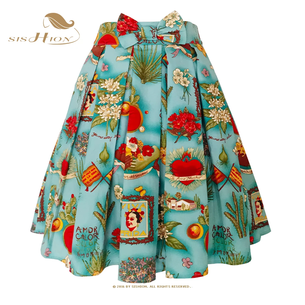 

Y2K Elegant Party Midi Pleated Skirt Pockets SS0012 Plus Size Cotton Women Summer 50s 60s Floral Printed Vintage Skirt