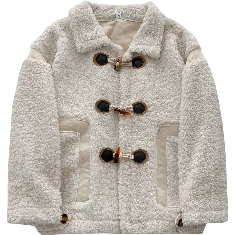 

ITOOLIN Lamb Fur Coat Women Clothing Winter Jacket Women 2020 New Coats And Jackets With Horn Button Women Cropped Jacket Coat