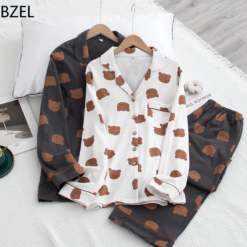 BZEL одежда для сна мужчин и женщин 100% хлопок пара пижамный комплект Пижама Мягкая
