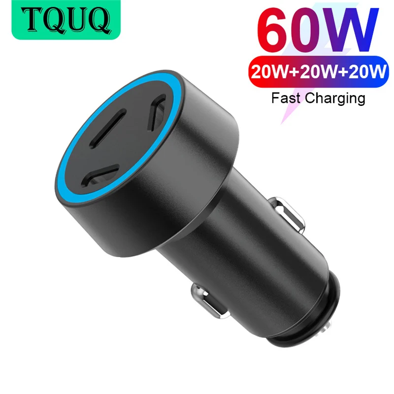 

Автомобильное зарядное устройство PD 3,0, 60 Вт, 3 порта USB C, для iPhone 12 Pro Max/12 mini, адаптер для быстрой зарядки 20 Вт, совместим с iPhone 11/X/XS/8