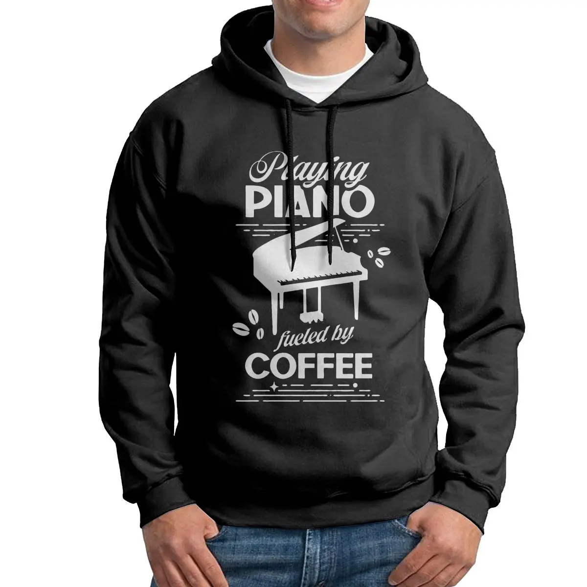 

Playing Piano Fueled By Coffee Men's Sweatshirt Vintage Cotton Hoodie Design Hoodie Shirt