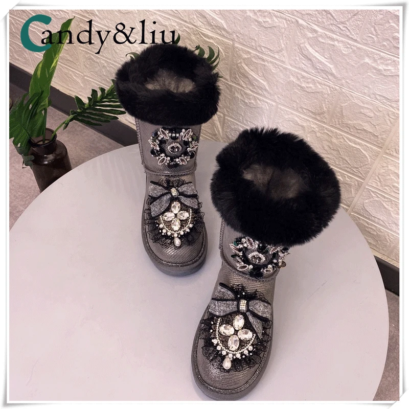 comprar Design Original Coelho Cabelo Real Pele Broca Engrossado Botas De Neve Quente