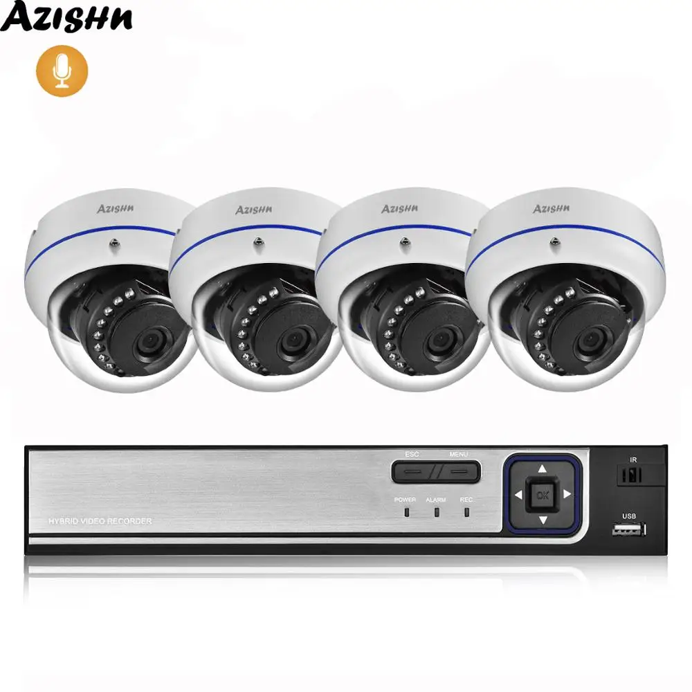 AZISHN 4CH 5MP POE NVR система безопасности H.265 1080P CCTV камера Аудио запись ИК Ночное Видение
