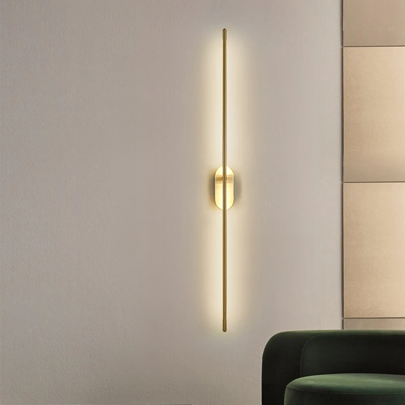 

Nordic Luxury Copper Wall Lamp for Bedroom Bedsides Minimalist line Wall Lights bathroom Mirror Hotel Decoration Indoor Lighting