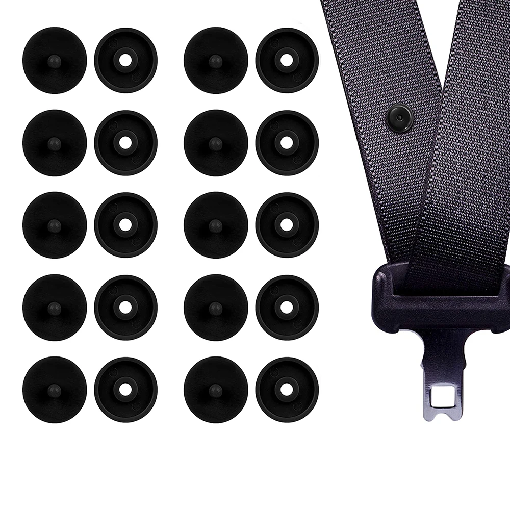 

10 Pack Seat Belt Button Stop Universal Fit Seat Belt Stopper Kit Prevent Seat Belt Buckle from Sliding Down Snap-On System