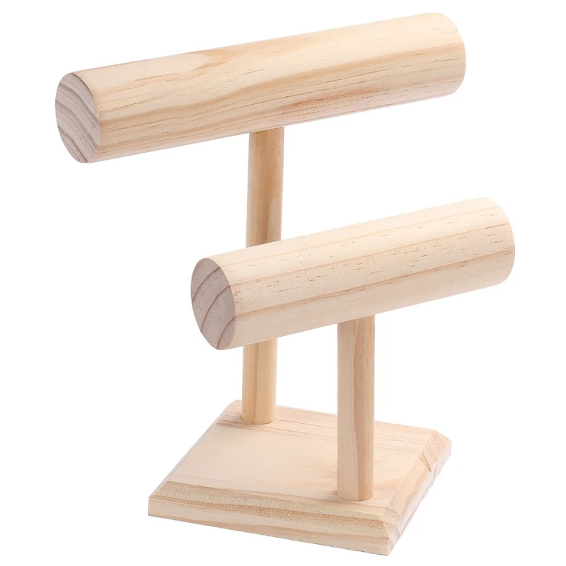 

2-Tier Wooden T-Bar Jewelry Bracelet Watch Bangle Necklace Display Holder Stand Organizer Decoupage