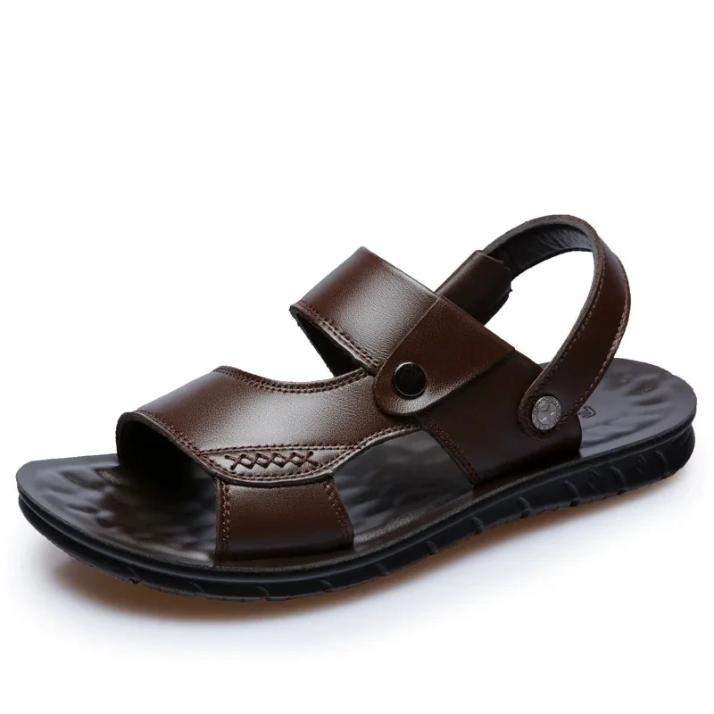 Summer Men Sandals Genuine Leather Shoes Beach Flat Cow Male Black Sandal 567y | Обувь