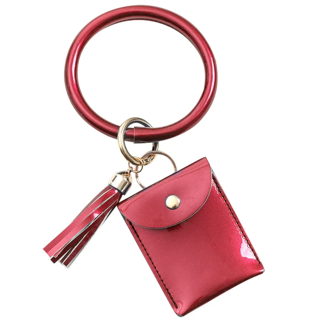 

Fashion Wear Bracelet Keychain For Women Card Holder Tassel Bangle Key Ring Wristban Large Round Keyring Leather Wallet