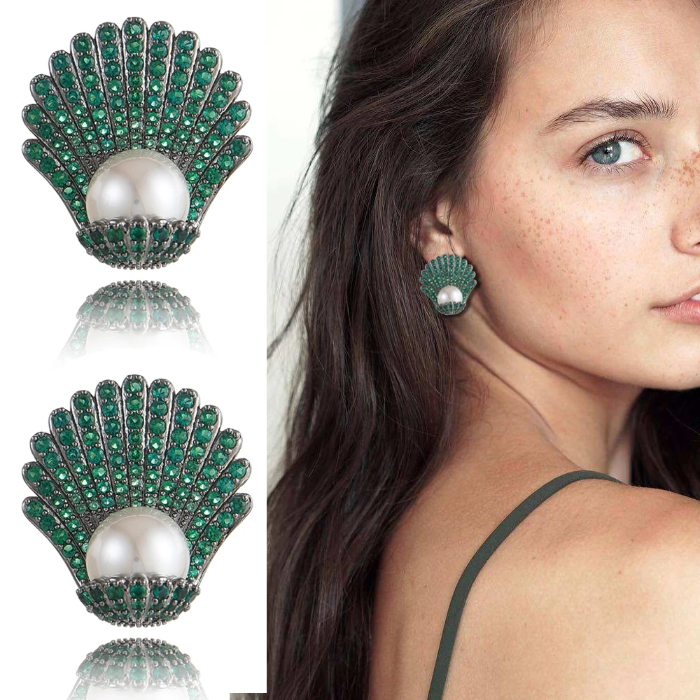 

missvikki Sweet Noble Luxury Shell pearl Shiny Fine Earrings for Women Bridal Wedding boucle d'oreille femme 2020 New Fashion