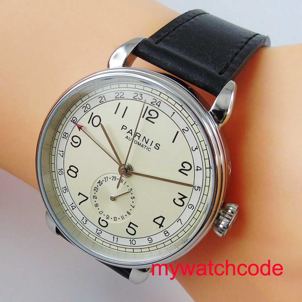 42 мм Parnis светильник с желтым циферблатом из нержавеющей стали чехол 24-часовой GMT